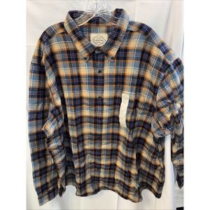 New St. John's Bay Mens Long Sleeve Classic Fit Flannel Shirt 3XL Teal Plaid